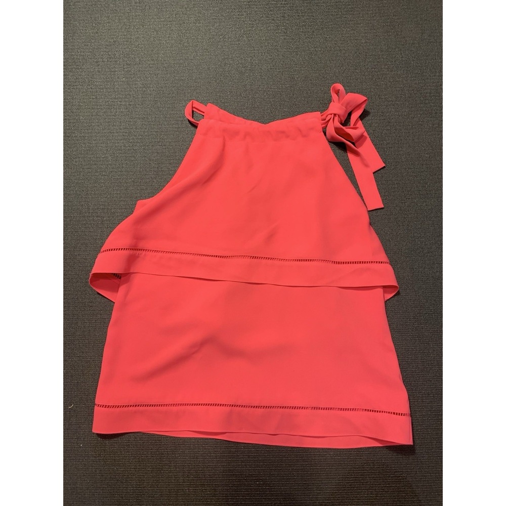 TRINA TURK Top Womens Size Medium Tiered Sleeveless Hot‎ Pink Tie Tank Solid